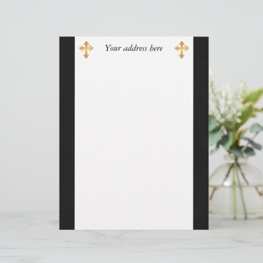 Christliches Cross Fleury Gold auf Black Briefkopf (Stehend Vorderseite)