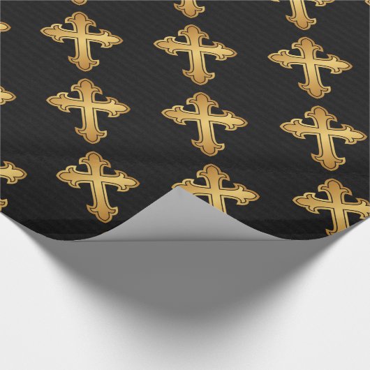 Christliches Cross Fleury Gold auf Schwarz Geschenkpapier (Ecke)