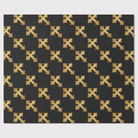 Christliches Cross Fleury Gold auf Schwarz Geschenkpapier (Flach)