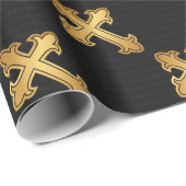 Christliches Cross Fleury Gold auf Schwarz Geschenkpapier (Rolleneckpunkt)
