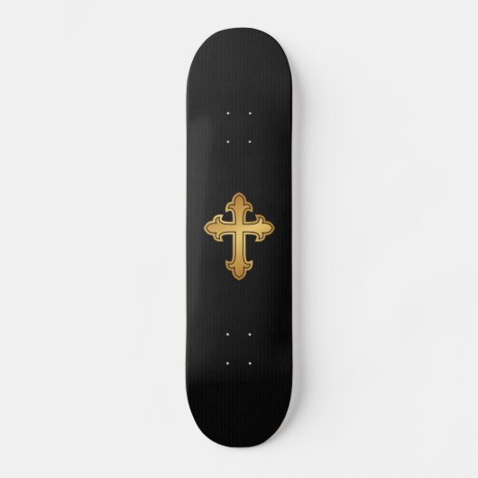Christliches Cross Fleury Gold auf Schwarz Skateboard (Vorderseite)