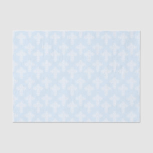 Christliches Cross-White auf blauem Damast-Muster Seidenpapier