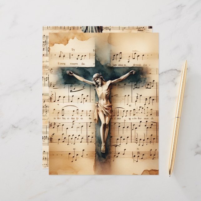 Christliches Crucifix Vintag Scrapbook (Vorderseite/Rückseite Beispiel)