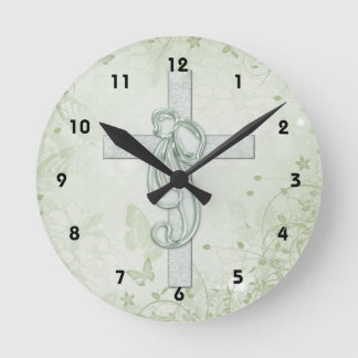 Christliches Design für weiches grünes Kreuz und B Runde Wanduhr