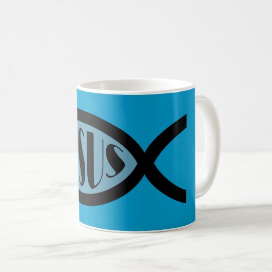 Christliches Fisch-Symbol JESUSS Kaffeetasse (VorderseiteRechts)