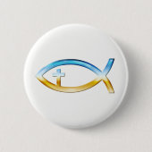 Christliches Fisch-Symbol mit Kruzifix - Himmel u. Button (Vorderseite)