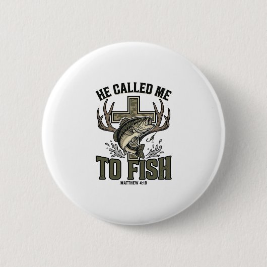 Christliches Fischdesign Er rief mich zum Fischen Button (Vorderseite)