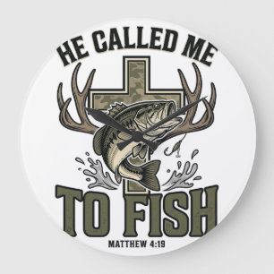 Christliches Fischdesign Er rief mich zum Fischen Große Wanduhr