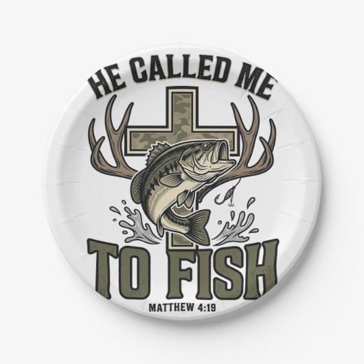 Christliches Fischdesign Er rief mich zum Fischen Pappteller (Vorderseite)