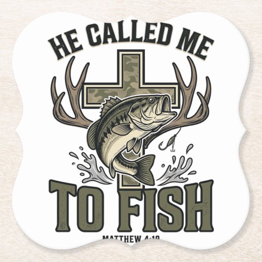 Christliches Fischdesign Er rief mich zum Fischen Untersetzer (Vorderseite)