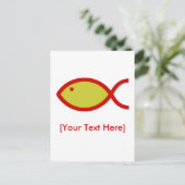 Christliches Fischsymbol - Gold mit Rot Postkarte (Stehend Vorderseite)