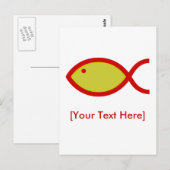 Christliches Fischsymbol - Gold mit Rot Postkarte (Vorne/Hinten)