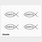 Christliches Fischsymbol ICHTHYS oder ICHTHUS Ovaler Aufkleber (Blatt)