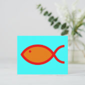 Christliches Fischsymbol - LOUD! Orange und Rot Postkarte (Stehend Vorderseite)