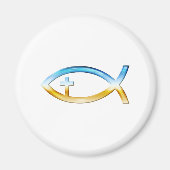 Christliches Fischsymbol mit Crucifix - Sky & Grou Magnet (Vorne)