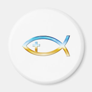 Christliches Fischsymbol mit Crucifix - Sky & Grou Magnet