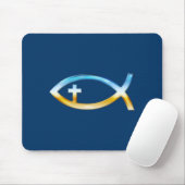Christliches Fischsymbol mit Crucifix - Sky & Grou Mousepad (Mit Mouse)