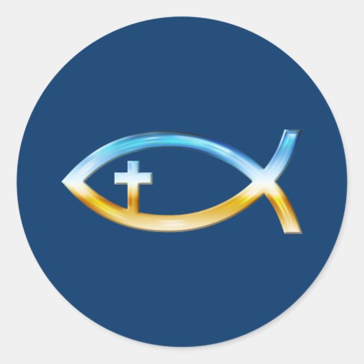 Christliches Fischsymbol mit Crucifix - Sky & Grou Runder Aufkleber (Vorderseite)