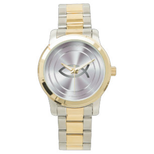 Christliches Fischsymbol Silberchrom Armbanduhr