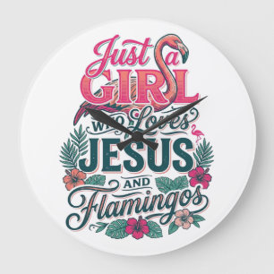 Christliches Flamingo Mädchen Vintage Große Wanduhr