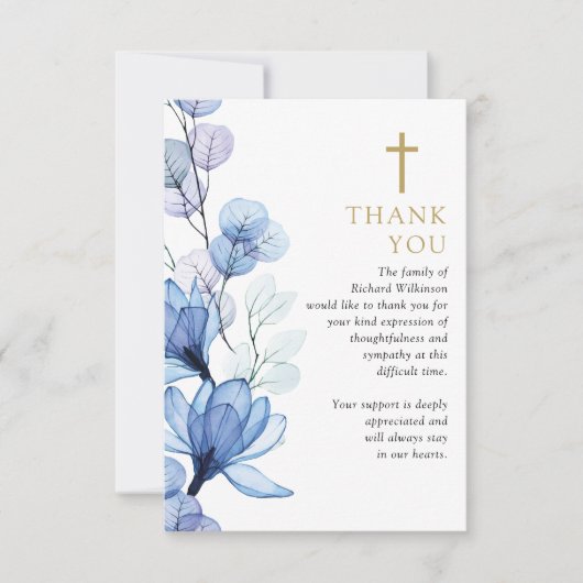 Christliches Foto der Blauen Flora Dankeskarte (Vorderseite)