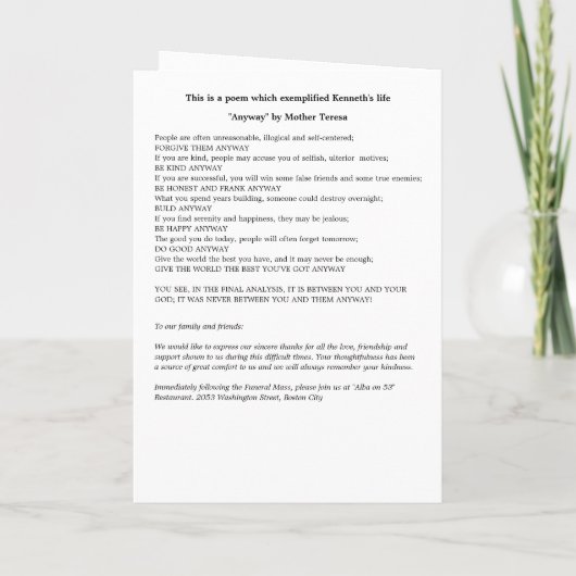 Christliches Foto zur Beerdigung der Dienstzeit Programm (Rückseite)