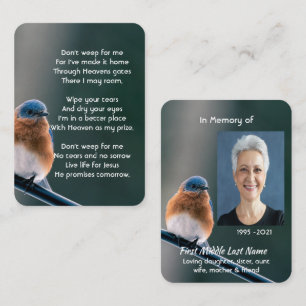 Christliches Gedenkfoto Blaugärtner Vogel  Visitenkarte