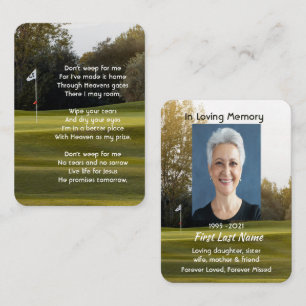 Christliches Gedenkfoto-Gedicht Golfer Golf Golfsp Visitenkarte