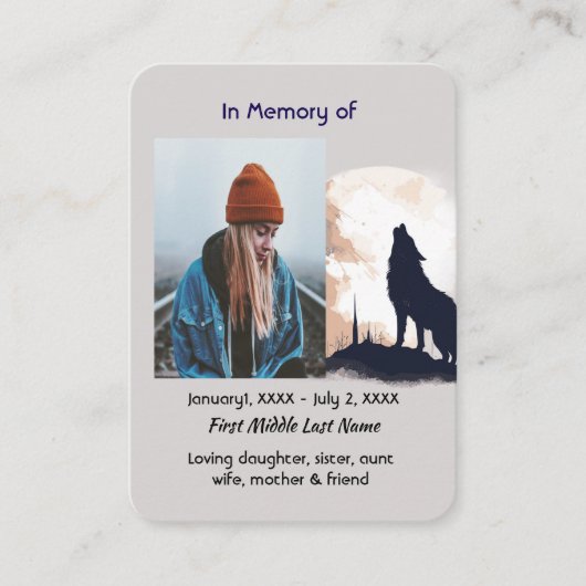 Christliches Gedenkgebet Lone Wolf Howling Tier Visitenkarte (Vorderseite)