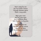 Christliches Gedenkgebet Lone Wolf Howling Tier Visitenkarte (Rückseite)