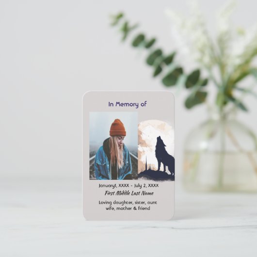 Christliches Gedenkgebet Lone Wolf Howling Tier Visitenkarte (Stehend Vorderseite)