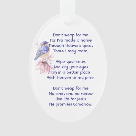 Christliches Gedicht Bluebird Garden Bird Ornament (Vorderseite)