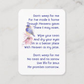 Christliches Gedicht Bluebird Garden Bird Visitenkarte (Vorderseite)