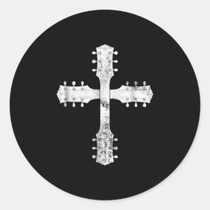 christliches Gitarrenkreuz Runder Aufkleber