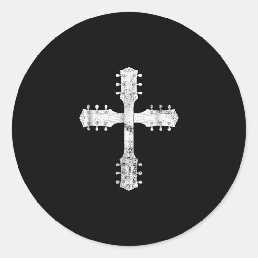 christliches Gitarrenkreuz Runder Aufkleber (Vorderseite)
