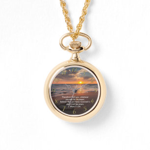 Christliches Glaubenskreuz mit Mark 11:24 Armbanduhr