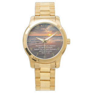 Christliches Glaubenskreuz mit Mark 11:24 Armbanduhr