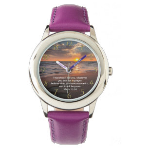 Christliches Glaubenskreuz mit Mark 11:24 Armbanduhr