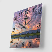 Christliches Glaubenskreuz mit Psalm 25:12 Quadratische Wanduhr (Winkel)