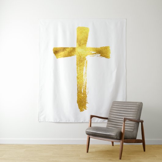Christliches Gold Brush Cross - Modernes Crucifix Wandteppich (Beispiel)