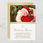 Christliches Gold Script Holiday Baby Birth Foto Ankündigung (Vorne/Hinten)