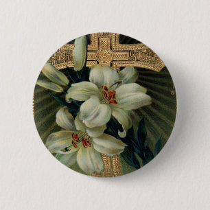 Christliches goldenes Kreuz Osterglocke Button