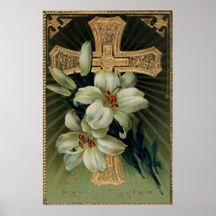 Christliches goldenes Kreuz Osterglocke Poster