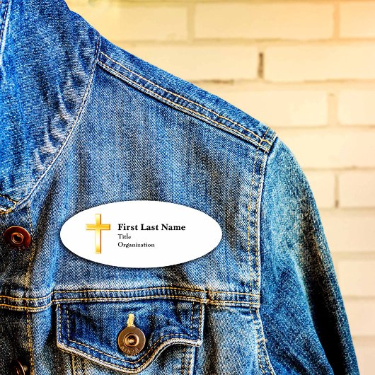 Christliches Goldkreuz, 3" x 2" Acryl, magnetisch Namenschild