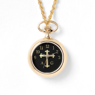 Christliches Goldkreuz auf Mit Monogramm  Armbanduhr