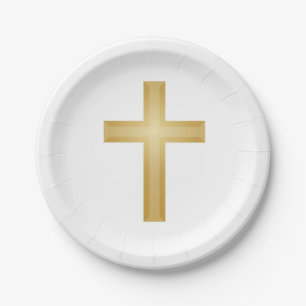 Christliches Goldkreuz Pappteller