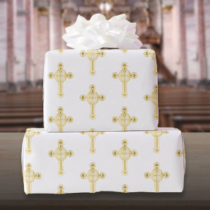 Christliches Goldkreuz Taufe Christening Kommunion Geschenkpapier