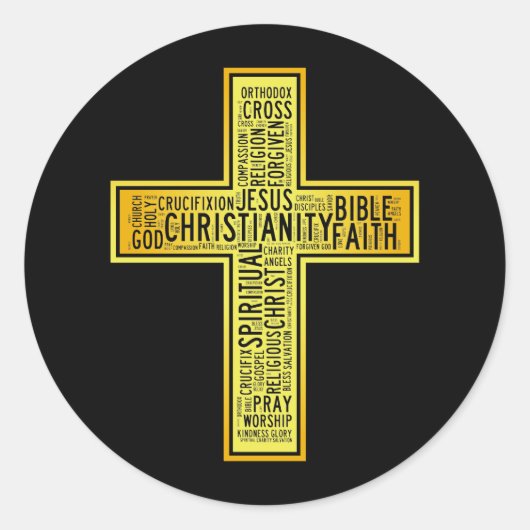 Christliches Goldkreuz - Textgestaltung Runder Aufkleber (Vorderseite)