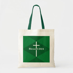 Christliches Grün- und Weißkreuz des neuen Jahres Tragetasche