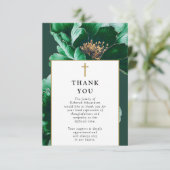 Christliches grünes Foto zur Beerdigung des Lebens Dankeskarte (Stehend Vorderseite)